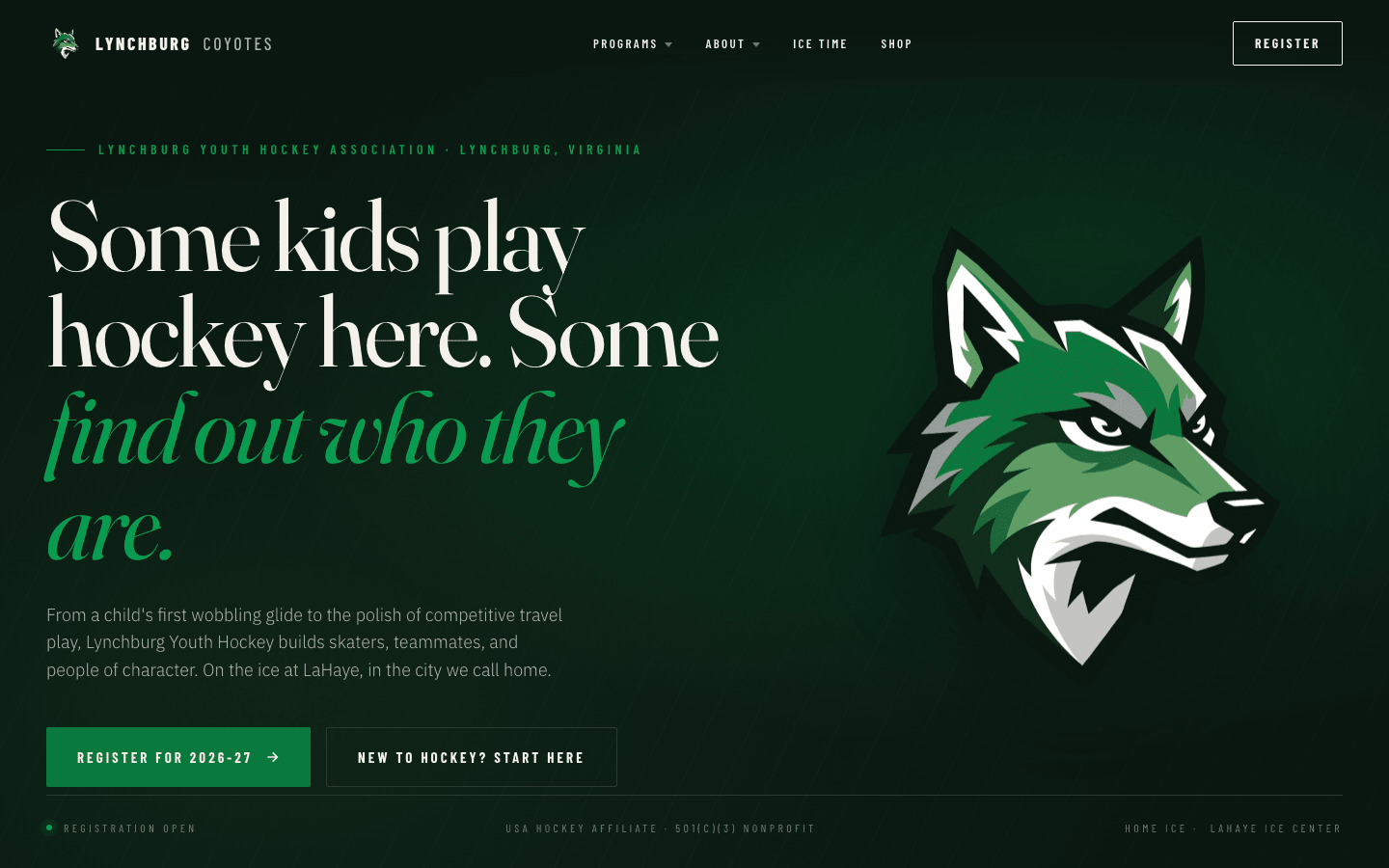 Lynchburg Youth Hockey website screenshot