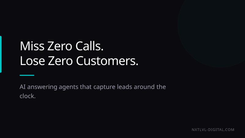 Miss zero calls, lose zero customers. AI answering agents that capture leads around the clock from NXTLVL-Digital.