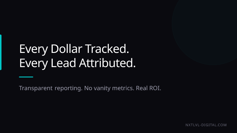 Every dollar tracked, every lead attributed. Transparent reporting with no vanity metrics from NXTLVL-Digital.