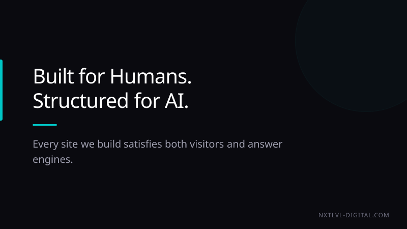 Built for humans, structured for AI. Every NXTLVL-Digital site satisfies both visitors and answer engines.